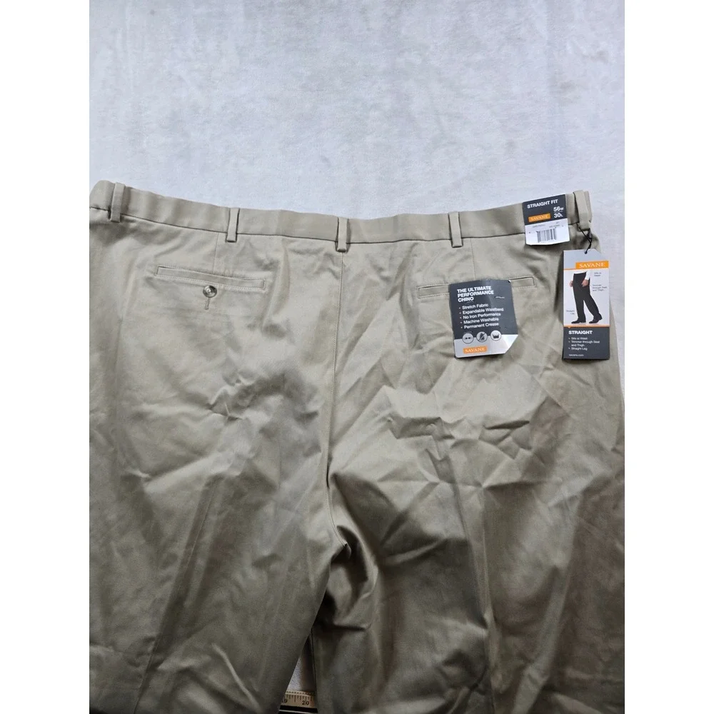 Savane Chino Pants Mens 56x30 Khaki Stretch Straight Ultimate Performance NEW